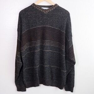 Vintage Italian Grandpa Sweater 3D Knit Wool Blend Brown Made in Italy L